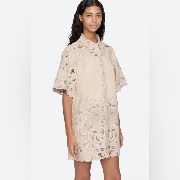 Sea New York Ceci Embroidery Shirt Dress in Cream - Picture 4 of 4